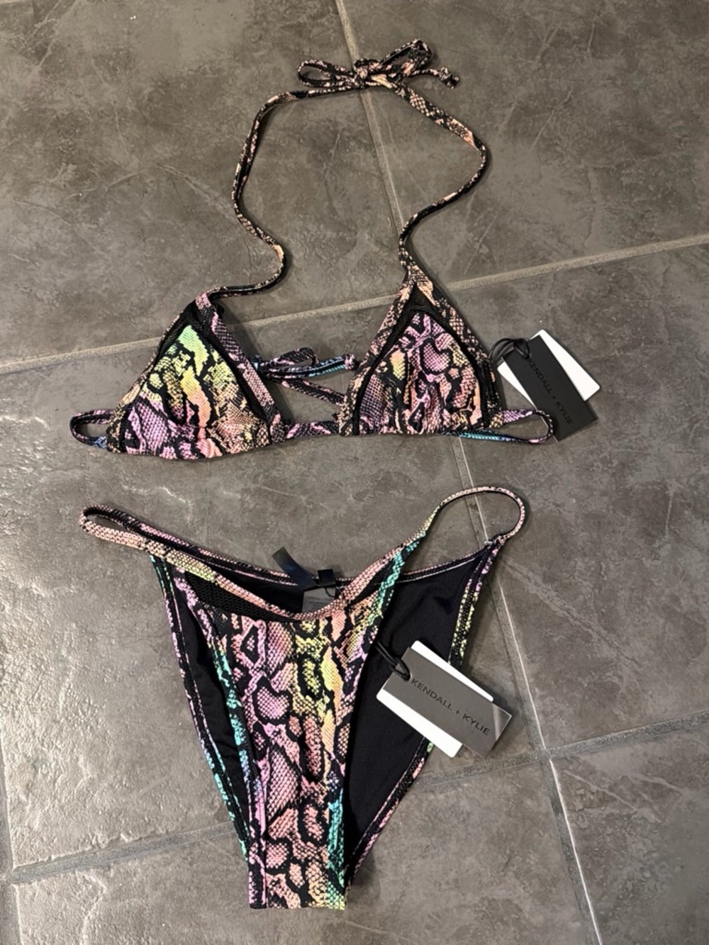 Kendall & Kylie Rainbow Snake Print Triangle Bikini - Multicolor